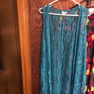 LulaRoe XS Blue/Green Lace Joy Vest
